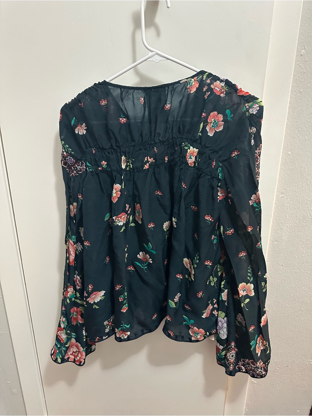 Johnny Was Navy Floral Medallion Peasant Blouse with Tassels - Picture 3 of 4